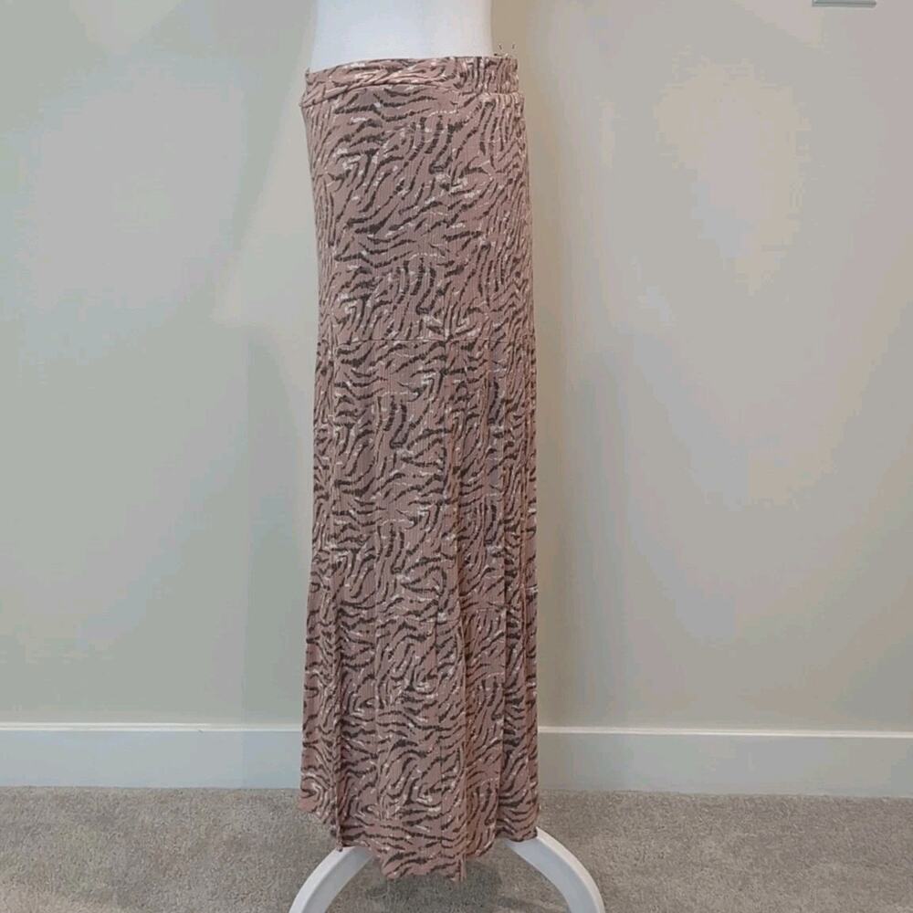 Nine West Womens L Tiered Pink Print Maxi Skirt Flowy Boho Festival High Slit - Picture 8 of 14